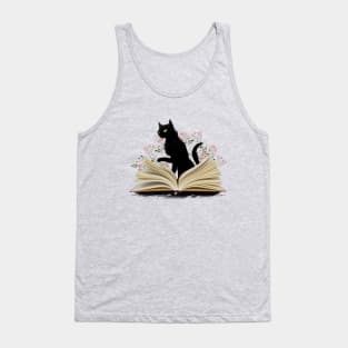 Cat reading a book, watercolor style, flowers growing from book, cats end books lovers lover Tank Top